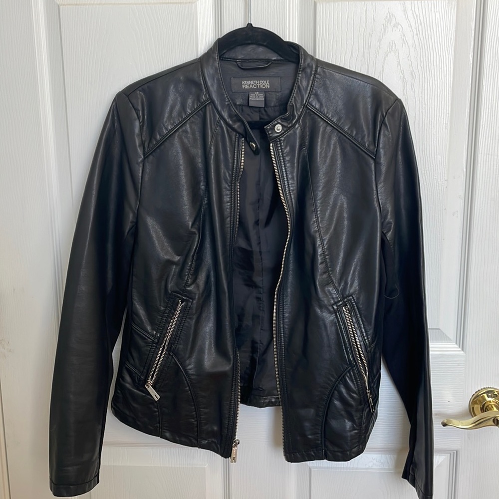 Faux black leather moto jacket Large